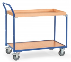 Fetra Tischwagen mit Holzwerkstoffplatten 2 Etagen mit Kasten mit 45 mm hohem Rand