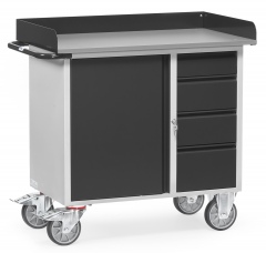 Fetra Werkstattwagen mit Schrank und 4 Schubladen mit Abrollrand Grey Edition