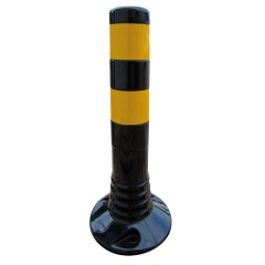 Schake Flexipfosten Ø80mm in schwarz mit gelb reflektierenden Streifen und Dübelbefestigung aus PUR 450mm hoch