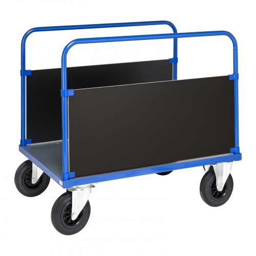 Kongamek Plattformwagen in blau 1200x800x900mm mit verzinkter Ladefläche und 2 stirnseitigen Wänden mit Gummibereifung ohne Bremse