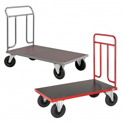 Kongamek Plattformwagen in rot oder grau 1000mm hoch mit Schiebegriff aus Stahlrohr, Gummibereifung, wahlweise mit Bremse