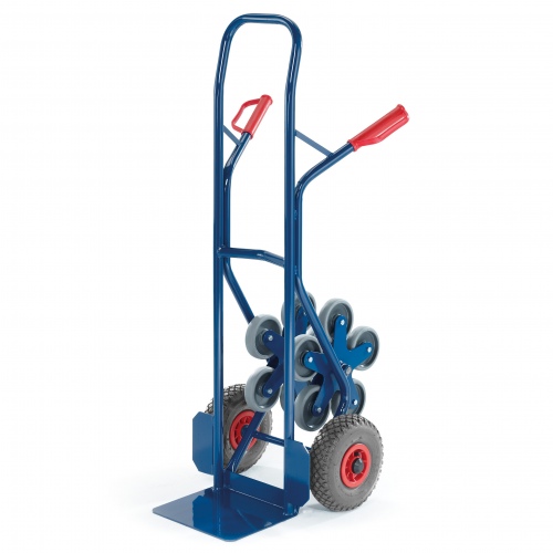 Rollcart Stahlrohr-Treppenkarre, mit fünfarmigen Vollgummi- Radsternen und Luftbereifung, Schaufelbreite 300mm