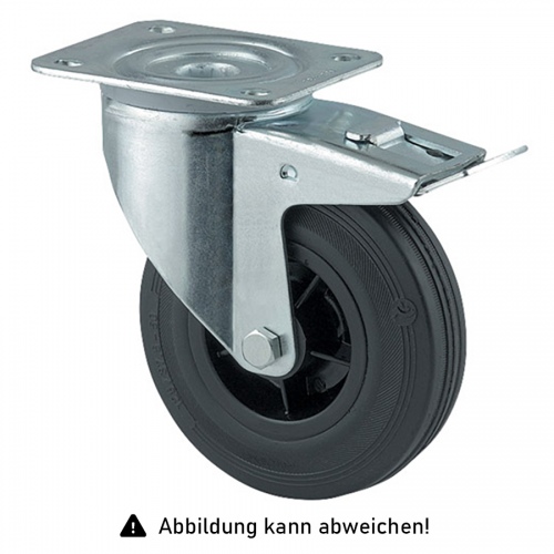 Rollcart Vollgummi-Lenkrolle mit Doppelstop Ø125x37mm in schwarz 100kg Tragkraft mit Kunststoff-Felge