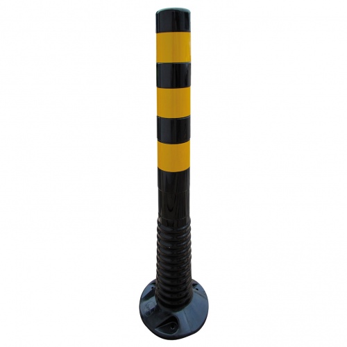 Schake Flexipfosten Ø80mm in schwarz mit gelb reflektierenden Streifen und Dübelbefestigung aus PUR 750mm hoch