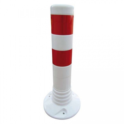 Schake Flexipfosten Ø80mm in weiß mit rot reflektierenden Streifen und Dübelbefestigung aus PUR 450mm hoch