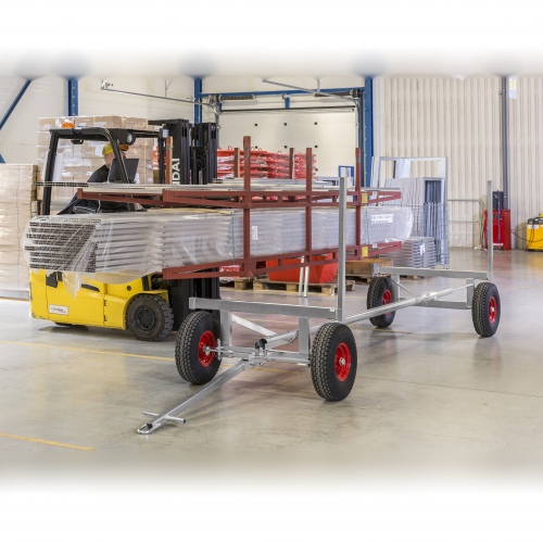 Kongamek Langgutwagen, verzinkt mit 4 Eckpfosten 4000mm lang 3500kg Tragkraft Luftbereifung