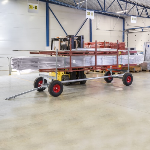 Kongamek Langgutwagen, verzinkt mit 4 Eckpfosten 4000mm lang 3500kg Tragkraft Luftbereifung